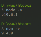 Eine kurze Prüfung, ob nodejs und npm erfolgreich installiert wurden.